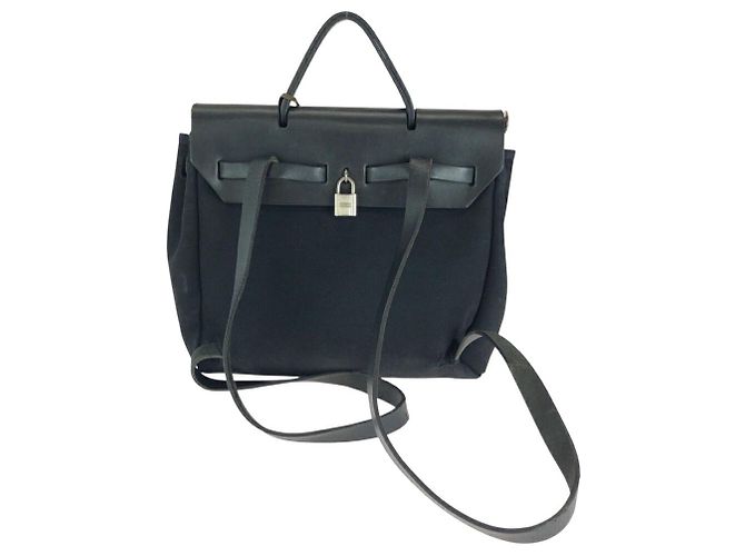 Hermès Hermes Canvas/Leder Herbag Ad PM Rucksack Stempel C (2018) Schwarz - Ansicht 2