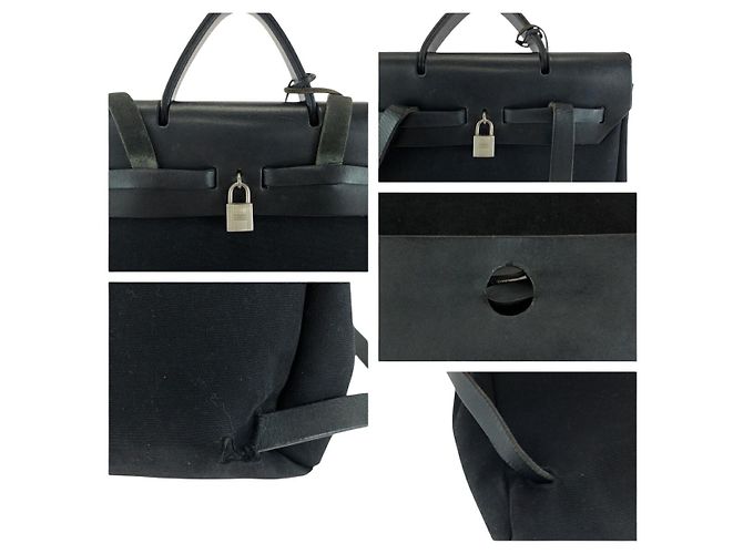 Hermès Hermes Canvas/Leder Herbag Ad PM Rucksack Stempel C (2018) Schwarz - Ansicht 6