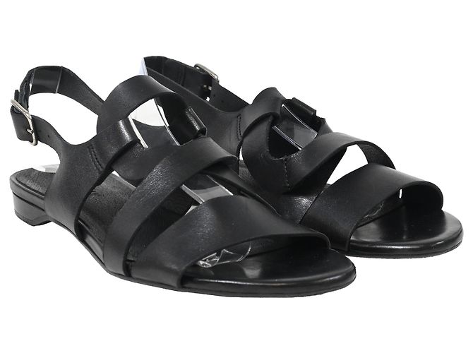 Sandali piatti con cinturini Iris & Ink in pelle nera - vista 4