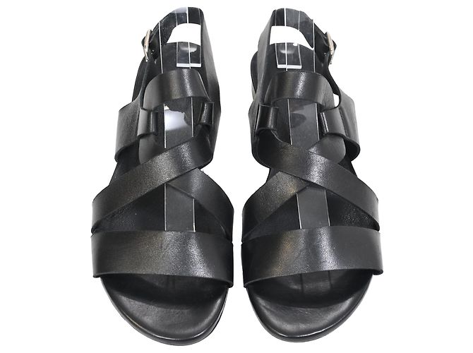 Sandali piatti con cinturini Iris & Ink in pelle nera - vista 5