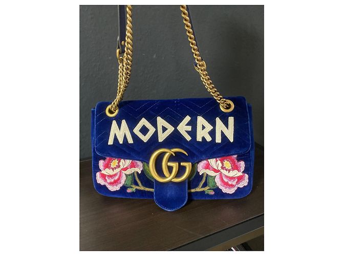 Borsa a mano Gucci GG Marmont Flap in velluto blu - vista 4