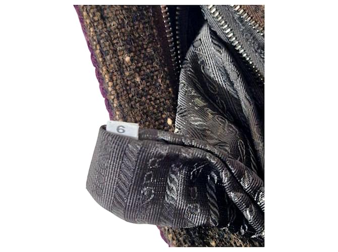 Borsa Prada in tweed e pelle marrone Marrone scuro - vista 10