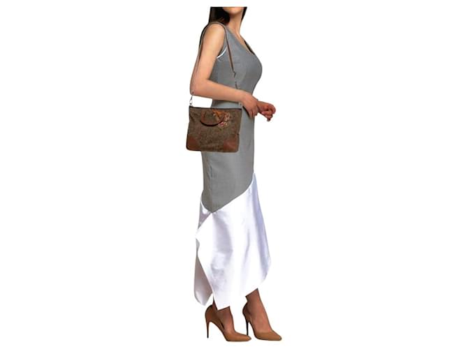 Borsa Prada in tweed e pelle marrone Marrone scuro - vista 11