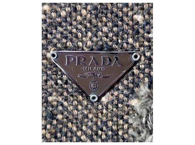 Borsa Prada in tweed e pelle marrone Marrone scuro - vista 12