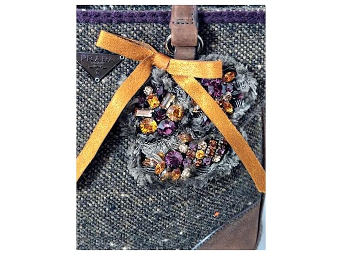 Borsa Prada in tweed e pelle marrone Marrone scuro - vista 13