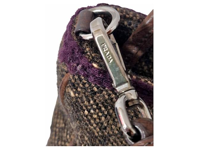 Borsa Prada in tweed e pelle marrone Marrone scuro - vista 5