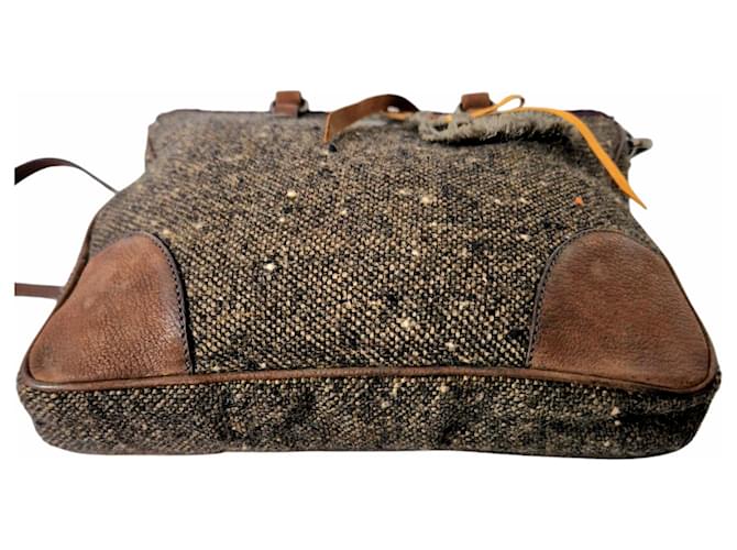 Borsa Prada in tweed e pelle marrone Marrone scuro - vista 6