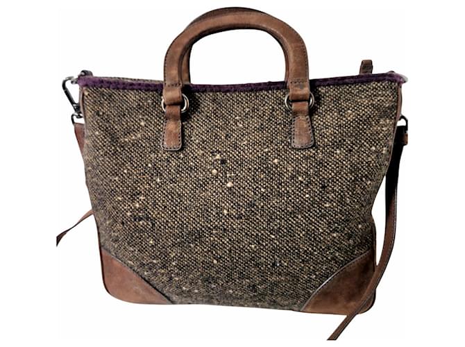 Borsa Prada in tweed e pelle marrone Marrone scuro - vista 7