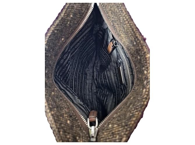 Borsa Prada in tweed e pelle marrone Marrone scuro - vista 8
