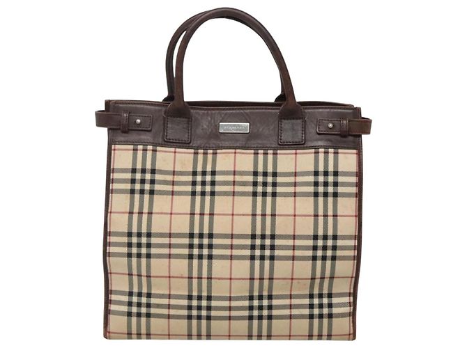 Beige Canvas Handtasche mit Nova Check von BURBERRY Auth MX078 - Ansicht 13