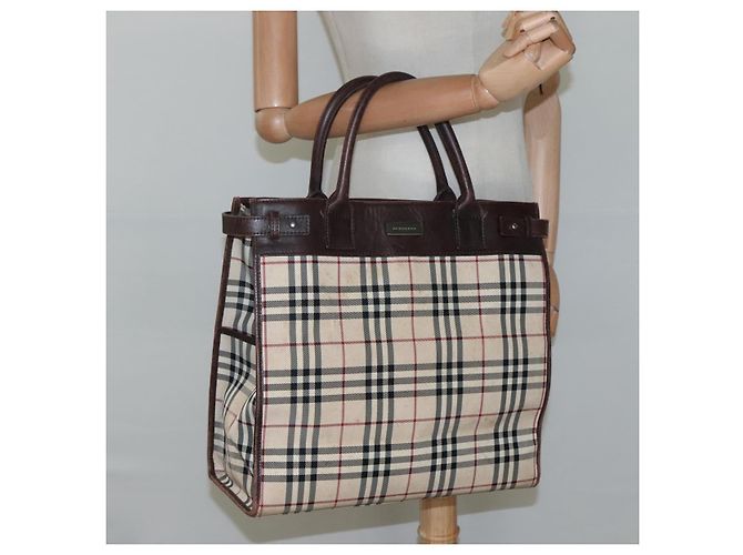 Beige Canvas Handtasche mit Nova Check von BURBERRY Auth MX078 - Ansicht 19