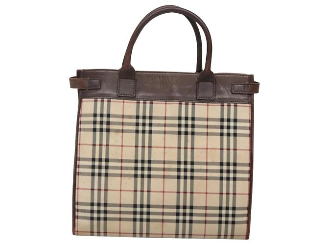 Beige Canvas Handtasche mit Nova Check von BURBERRY Auth MX078 - Ansicht 2