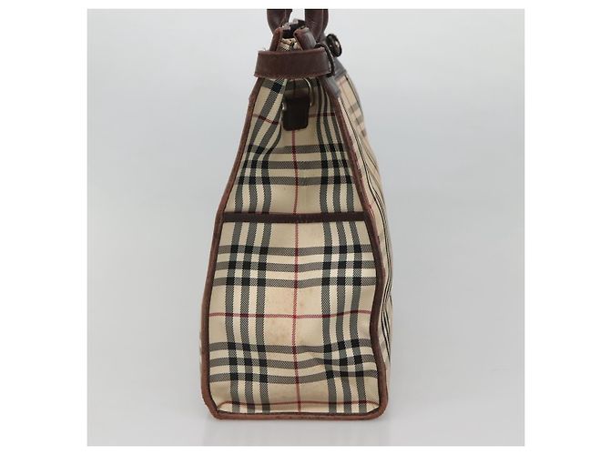 Beige Canvas Handtasche mit Nova Check von BURBERRY Auth MX078 - Ansicht 3