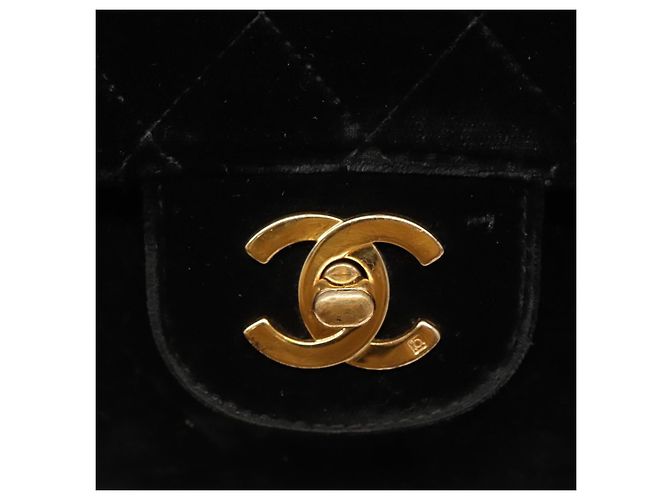 CHANEL Borsa a Mano Matelassé Velluto Nero Oro CC Auth MX239 D'oro - vista 10