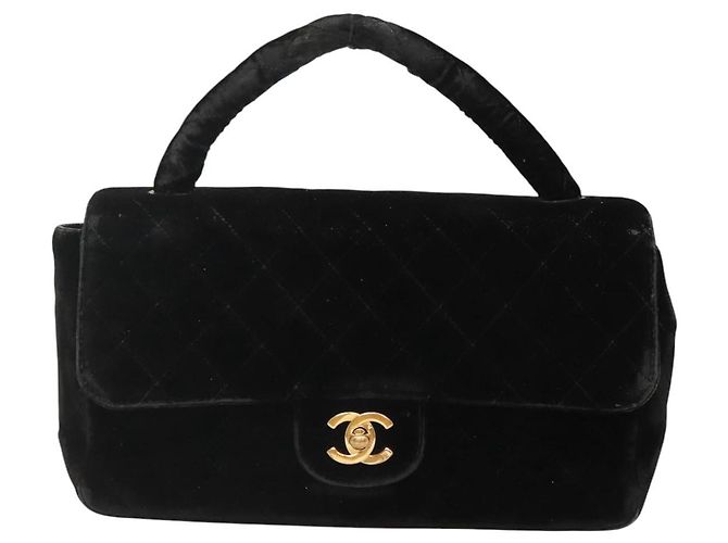 CHANEL Borsa a Mano Matelassé Velluto Nero Oro CC Auth MX239 D'oro - vista 13