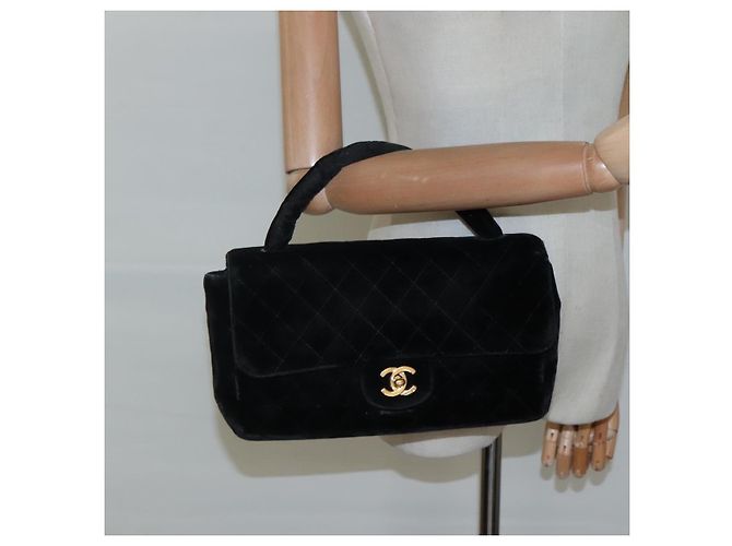 CHANEL Borsa a Mano Matelassé Velluto Nero Oro CC Auth MX239 D'oro - vista 21