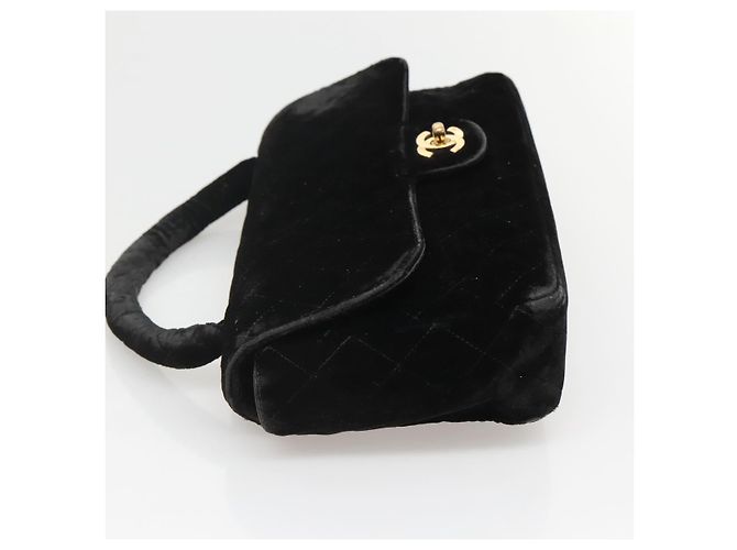 CHANEL Borsa a Mano Matelassé Velluto Nero Oro CC Auth MX239 D'oro - vista 3