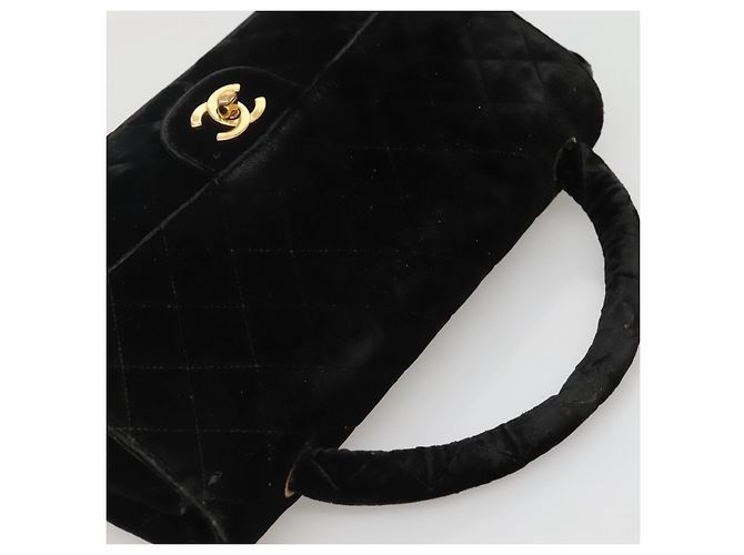 CHANEL Borsa a Mano Matelassé Velluto Nero Oro CC Auth MX239 D'oro - vista 6