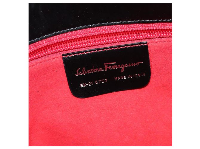 Borsa Gancini in tela e pelle nera argento di Salvatore Ferragamo Auth bs24330 Nero - vista 12
