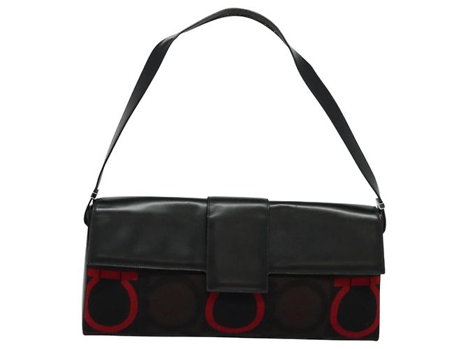 Borsa Gancini in tela e pelle nera argento di Salvatore Ferragamo Auth bs24330 Nero - vista 13