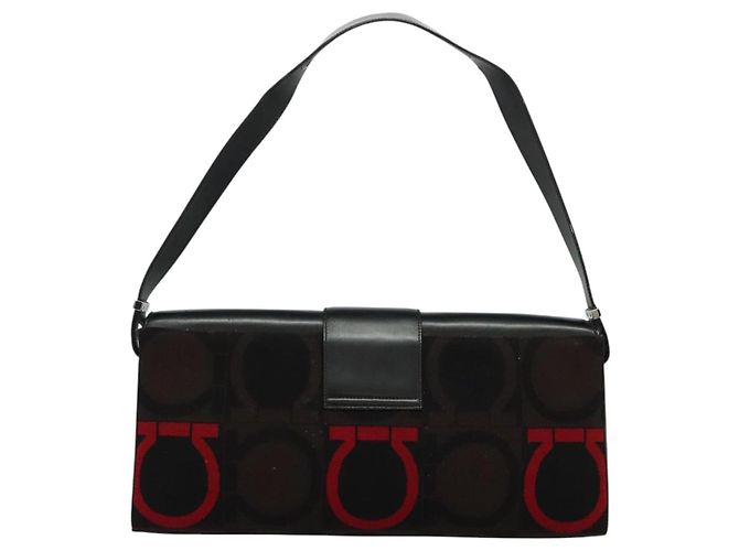 Borsa Gancini in tela e pelle nera argento di Salvatore Ferragamo Auth bs24330 Nero - vista 2