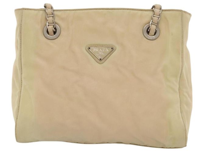 PRADA Borsa a Spalla con Catena in Nylon Beige Auth BD1635 - vista 13