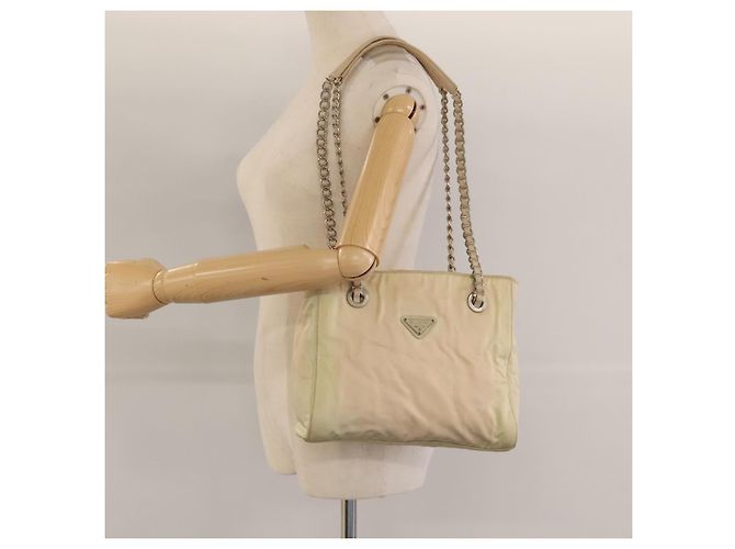 PRADA Borsa a Spalla con Catena in Nylon Beige Auth BD1635 - vista 24