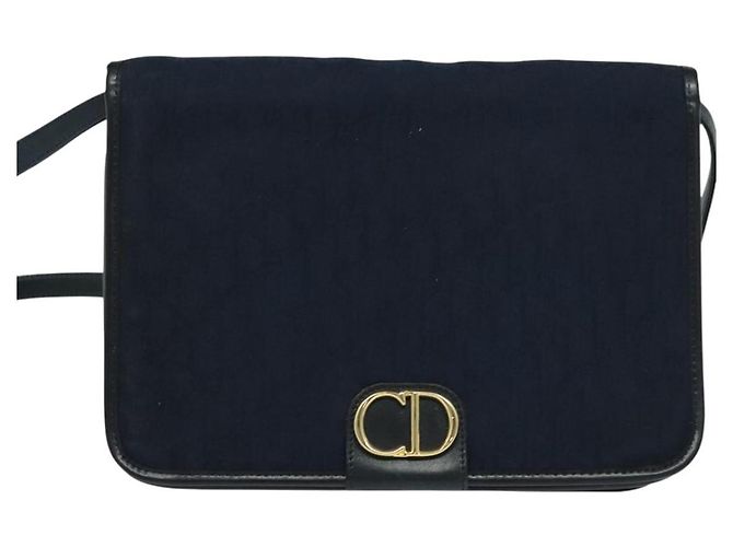 Borsa a spalla in tela Trotter Christian Dior blu navy oro Auth ep8528 D'oro - vista 13