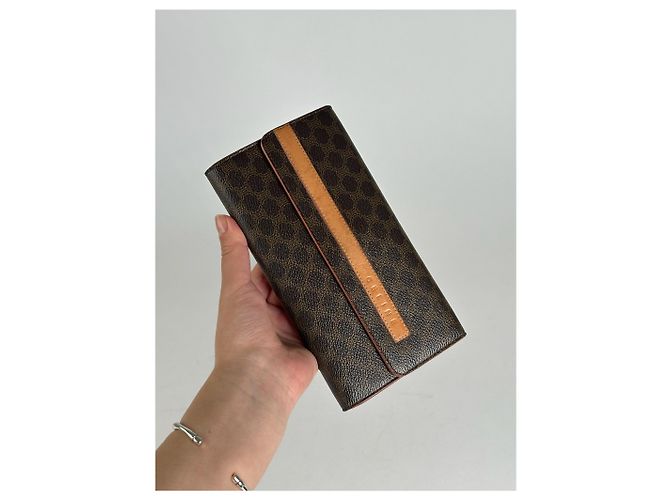Céline Vintage Celine Triomphe Leather Monogram Wallet Brown - view 6