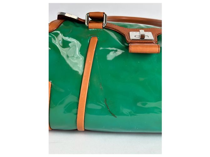 Céline Borsa da viaggio in pelle verniciata vintage Celine Paris verde / marrone - vista 10