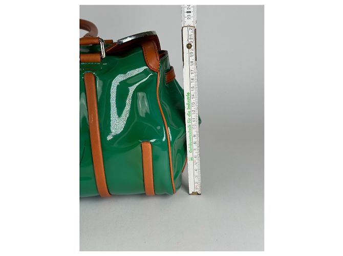 Céline Borsa da viaggio in pelle verniciata vintage Celine Paris verde / marrone - vista 11