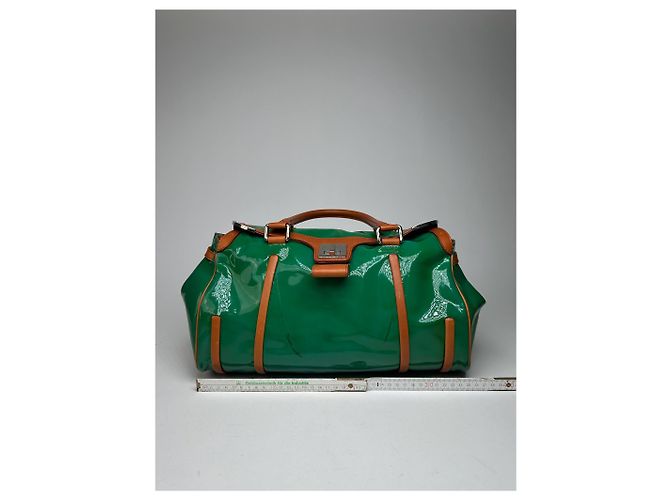 Céline Borsa da viaggio in pelle verniciata vintage Celine Paris verde / marrone - vista 12