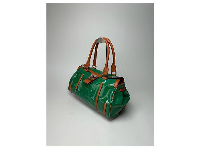 Céline Borsa da viaggio in pelle verniciata vintage Celine Paris verde / marrone - vista 14