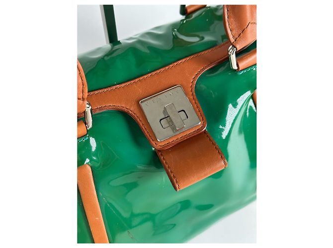 Céline Borsa da viaggio in pelle verniciata vintage Celine Paris verde / marrone - vista 15