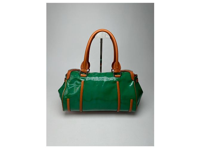 Céline Borsa da viaggio in pelle verniciata vintage Celine Paris verde / marrone - vista 2
