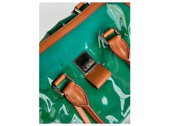 Céline Borsa da viaggio in pelle verniciata vintage Celine Paris verde / marrone - vista 3