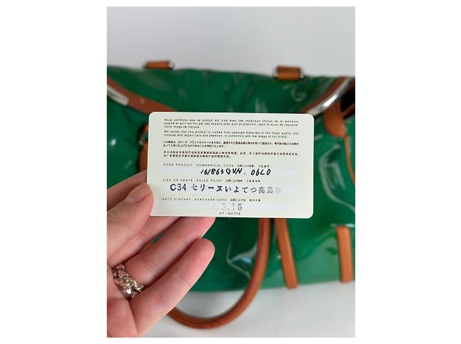 Céline Borsa da viaggio in pelle verniciata vintage Celine Paris verde / marrone - vista 4