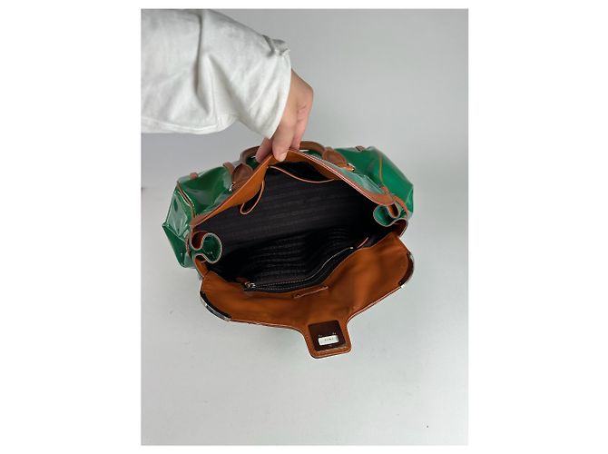 Céline Borsa da viaggio in pelle verniciata vintage Celine Paris verde / marrone - vista 6