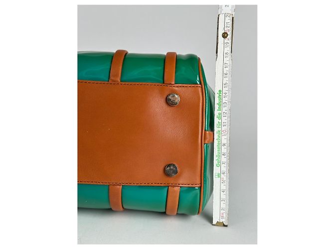 Céline Borsa da viaggio in pelle verniciata vintage Celine Paris verde / marrone - vista 7