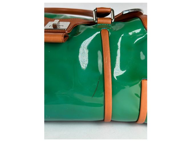 Céline Borsa da viaggio in pelle verniciata vintage Celine Paris verde / marrone - vista 9