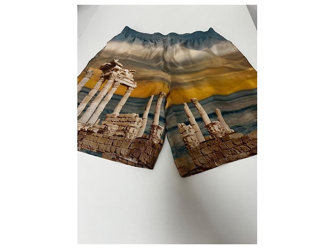 Pantaloncini in seta Versace Temple Multicolore Caramello Turchese - vista 2