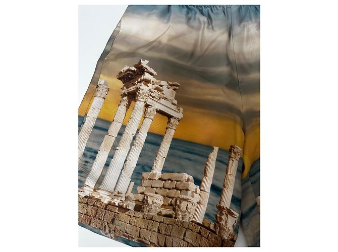Pantaloncini in seta Versace Temple Multicolore Caramello Turchese - vista 3