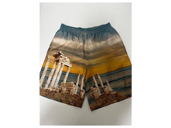 Pantaloncini in seta Versace Temple Multicolore Caramello Turchese - vista 4