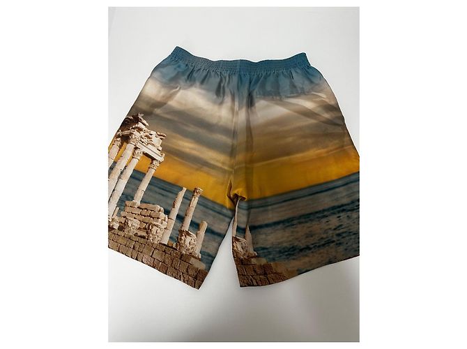 Pantaloncini in seta Versace Temple Multicolore Caramello Turchese - vista 9