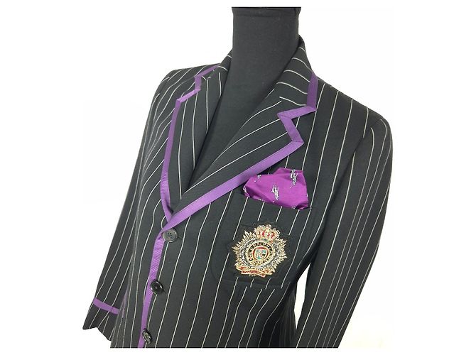 Tailleur pantalone Ralph Lauren gessato y2k Nero Viola scuro - vista 4