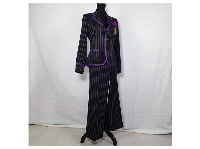 Tailleur pantalone Ralph Lauren gessato y2k Nero Viola scuro - vista 5
