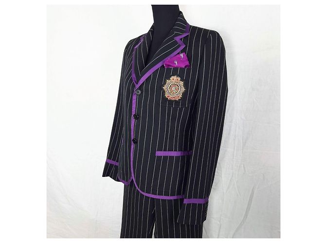 Tailleur pantalone Ralph Lauren gessato y2k Nero Viola scuro - vista 6