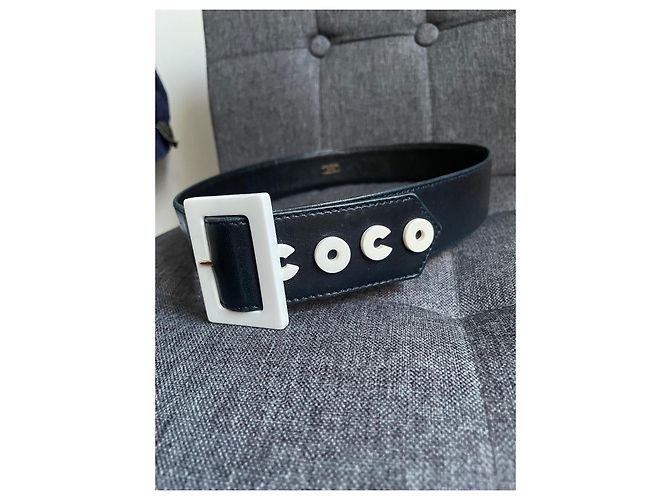 Cintura Chanel in pelle nera e coco bianco Nero - vista 2