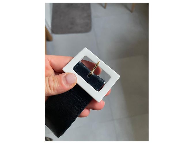 Cintura Chanel in pelle nera e coco bianco Nero - vista 5