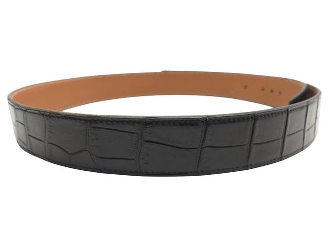Hermès CINTURA VINTAGE HERMES IN PELLE DI COCODRILLO ALLIGATOR T85 32 MM Nero - vista 2